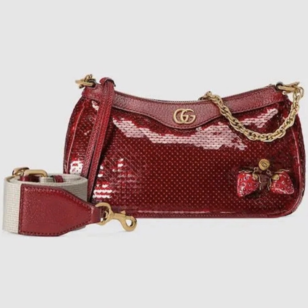 Gucci Ophidia Red Sequin Strawberry Shoulder Bag